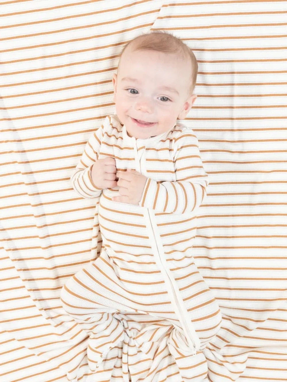 Angel Dear Neutral Stripe Brown Footie 3-6 6-9 months